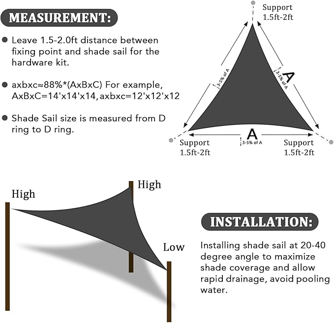 Shade&Beyond Custom Sun Shade Sail 13'x18'x22.2' Triangle Sun Sail Shades Patio - Image 6