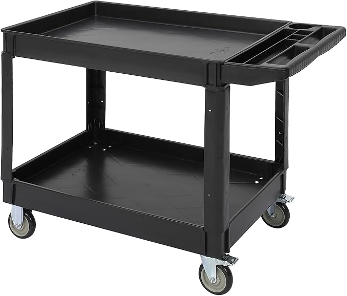 Service Cart 2-Shelf, Storage Handle, 500 lbs Capacity, for Warehouse/Garage/Cleaning/Manufacturing，45"X25" Black