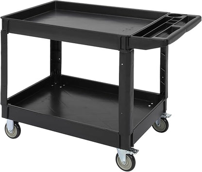 Service Cart 2-Shelf, Storage Handle, 500 lbs Capacity, for Warehouse/Garage/Cleaning/Manufacturing，45"X25" Black
