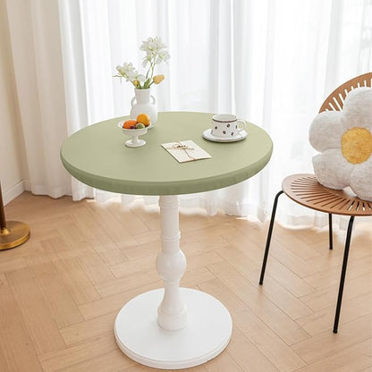 Round Fitted PU Tablecloth with High Elastic Edge 59 Inch Dia Waterproof Oil Proof Table Cloth Anti-Scald Stain-Resistant Wipeable Table Cover for Indoor Outdoor Picnic (Green,59" Dia)
