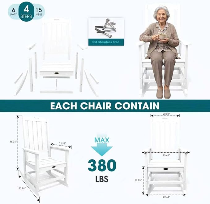 THOEOE Outdoor Rocking Chairs Set of 4, Oversized Patio Rocking Chair | HDPE - Image 2