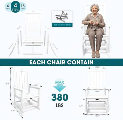 THOEOE Outdoor Rocking Chairs Set of 4, Oversized Patio Rocking Chair | HDPE - Image 2