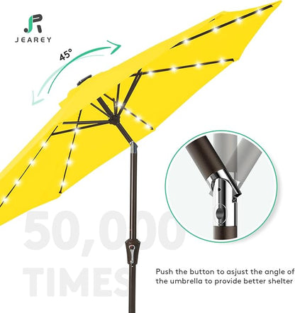 JEAREY 9' Patio Umbrella with Solar Lights, LED Umbrella, Lemon | Outdoor Table - Image 4