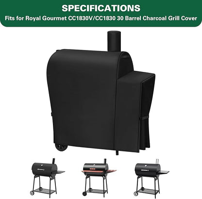 Heavy Duty 600D Grill Cover Fits for Royal Gourmet CC1830V/CC1830 30 Barrel Charcoal Grill Cover