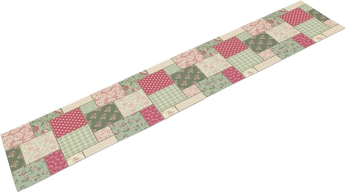 Patchwork Flowers Table Runner, Boho Plaid Floral Retro Romantic Rose Plants Table Runner for Dining Coffee Party Holiday Farmhouse 13x70in