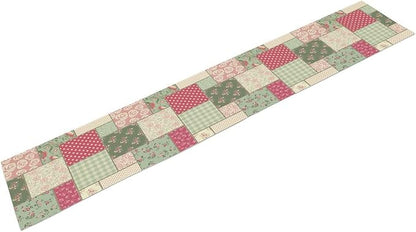 Patchwork Flowers Table Runner, Boho Plaid Floral Retro Romantic Rose Plants Table Runner for Dining Coffee Party Holiday Farmhouse 13x36in