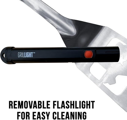 GRILL LIGHT Stainless Steel Lone Star Texas BBQ Grilling Spatula Turner with LED Flashlight - Thick Restaurant Grade Steel - Waterproof & Dishwasher Safe - Grill in the Dark