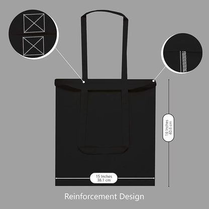 TOPDesign 12-Pack Economical 16"x15" Black Cotton Tote Bag, Lightweight Medium Reusable Grocery Shopping Cloth Bags, Suitable for DIY, Advertising, Promotion, Gift, Activity