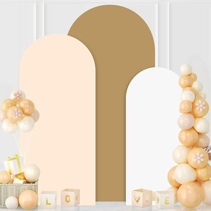 MODFUNS 6&6.6&7.2ft Arch Cover Set of 3 Spandex Arch Cover Khaki Beige White Arch Covers Stretchy Backdrop Fitted Arch Stand Covers for Wedding Ceremony Birthday Party Arch Decoration