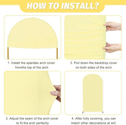 MODFUNS Light Yellow Arch Cover Set of 3 Spandex Arch Stand Cover 4ft 5ft 6ft Fitted Round Top Chiara Arch Covers Stretchy Arch Covers Fabric for Birthday Party Ceremony Decoration