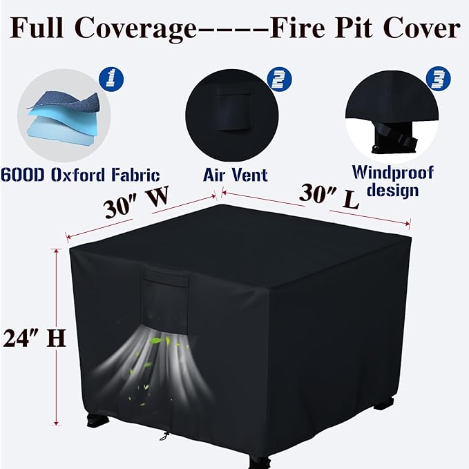 Chinchilla Heavy Duty 30 Inch Square Fire Pit Cover - 100% Waterproof & Weatherproof, Durable All-Season Protection for 28/29/30 Inch Propane Fire Pits and Tables
