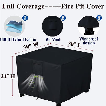 Chinchilla Heavy Duty 30 Inch Square Fire Pit Cover - 100% Waterproof & Weatherproof, Durable All-Season Protection for 28/29/30 Inch Propane Fire Pits and Tables