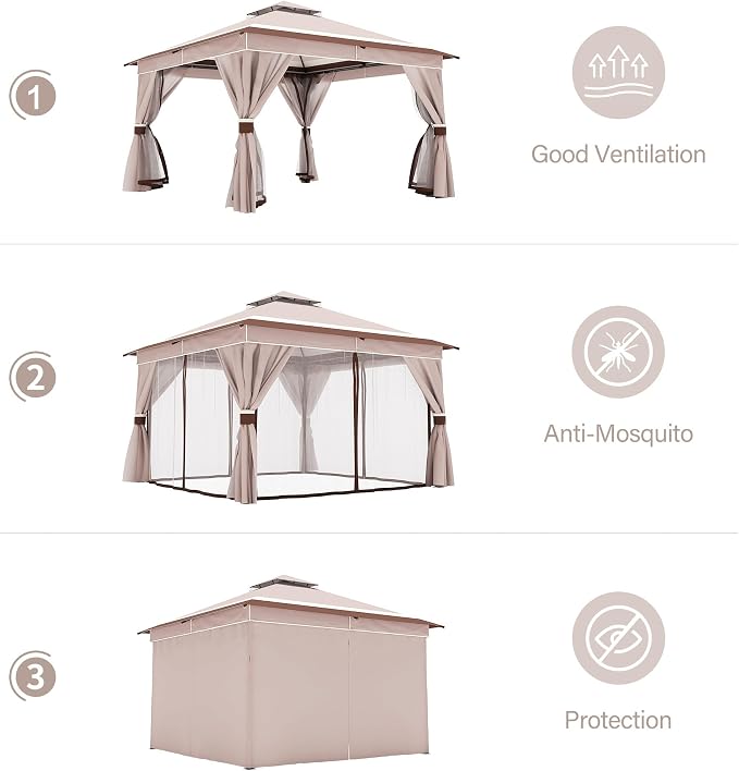 12'x12' Outdoor Gazebo with 100FT String Lights, Metal Heavy Duty Patio Canopy - Image 4