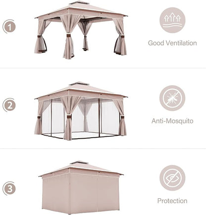 12'x12' Outdoor Gazebo with 100FT String Lights, Metal Heavy Duty Patio Canopy - Image 4