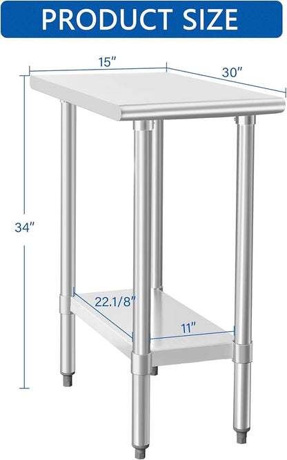 HARDURA Stainless Steel Work Table Commercial 30×15 Inches Kitchen Prep Table and Heavy Duty Commercial Workbench NSF 430 with Undershelf and Galvanized Legs