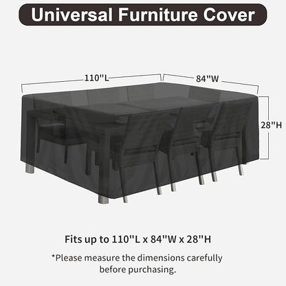 PureFit Patio Furniture Covers, Outdoor Table Furniture Cover Waterproof Rectangle, Patio Sectional Couch Set Cover for Deck, Lawn and Backyard, UV Resistant, 110"L x 84"W x 28"H, Black