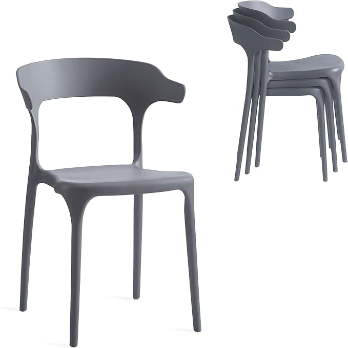 Modern Stackable Dining Chair Set, No Assembly, Plastic Chair, Patio Chair by XDECO