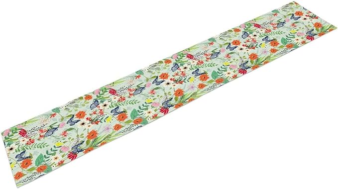 Butterfly Table Runner, Colorful Wildflower Butterfly Spring Table Runner for Holiday Kitchen Dining Home Party Outdoor 13x36in