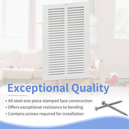 8"W x 14"H [Duct Opening Size] Steel Return Air Grille, Air Return Vent Cover for Ceiling and Sidewall - HVAC Air Vent Covers - [Outer Dimensions: 9.75"W x 15.75"H]