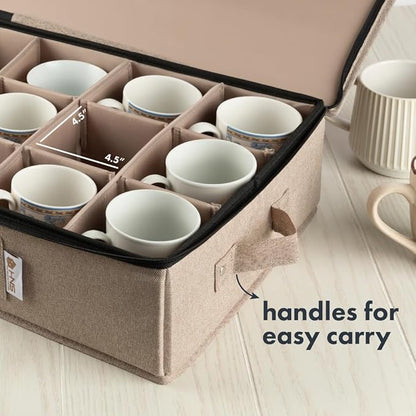 China Storage Hard Shell Containers 5-Piece Set Moving Boxes for Dinnerware, Glasses, Plates, Mugs and Saucers Sturdy Dish Organizer with Dividers for Seasonal Storage - Service for 12 - Brown