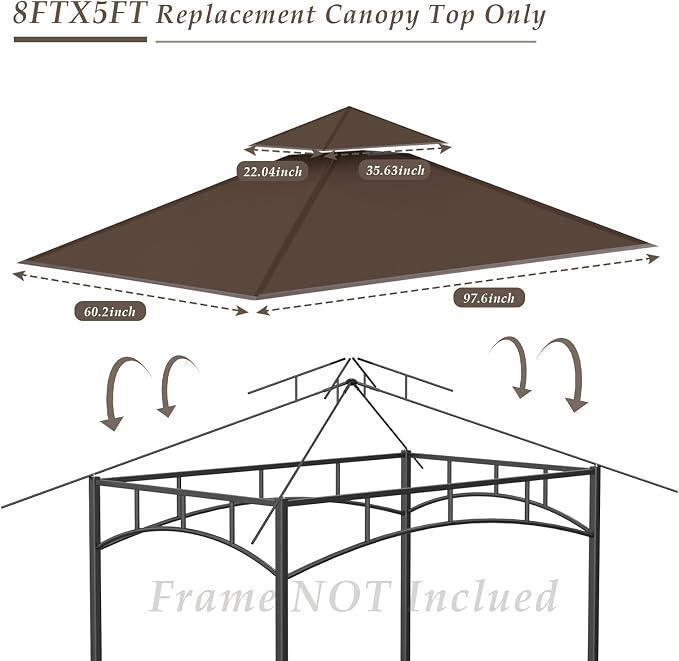 5x8Ft Grill Gazebo Replacement Top, Water-Resistant Fabric, BBQ Gazebo Cover - Image 3
