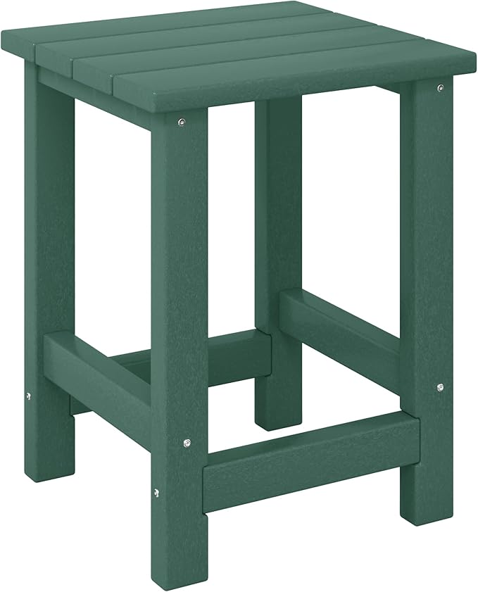 Costaelm Kids Outdoor Side Table, Small Patio HDPE Adirondack Square Table, Porch End Table for Outside Pool Garden, Dark Green