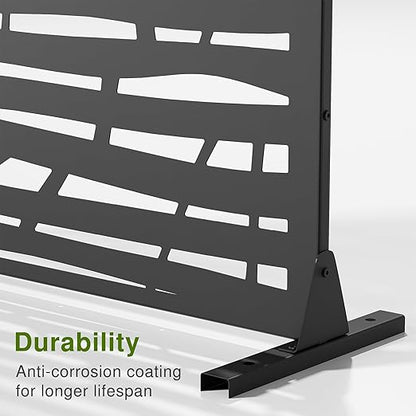 Casaphoria Metal Privacy Screen Outdoor, 72" H x 47" W Freestanding Decorative Privacy Screen for Patio Deck Balcony Garden with Stable Base, Black-Jungle