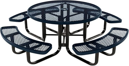 COATEDOUTDOORFURNITURE Heavy-Duty Portable Outdoor Kids Table with Umbrella Hole, Expanded Metal Kids Picnic Table, Commercial-Grade, Made in America (46 in, Round, Childrens, Dark Blue)