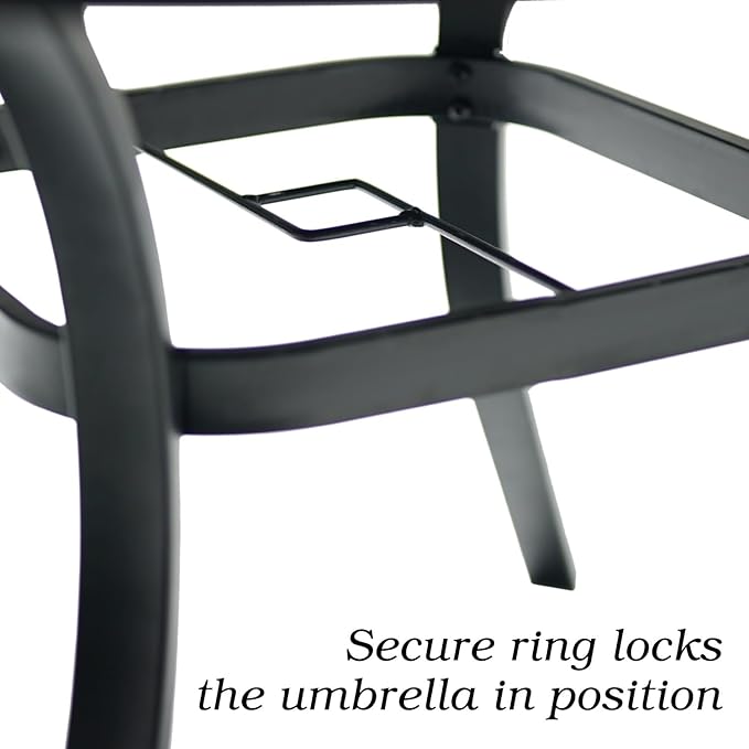 Patio Dining Square Table Outdoor Steel Table with Umbrella Hole 35" x 35" x 28" - Black