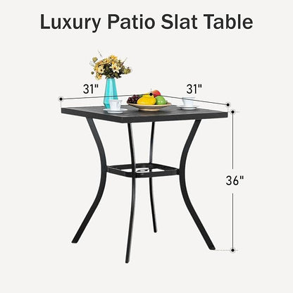 PHI VILLA Outdoor Patio 31" Square Height Bar Table with Umbrella Hole, 36" Height Coating Old Craft for Garden