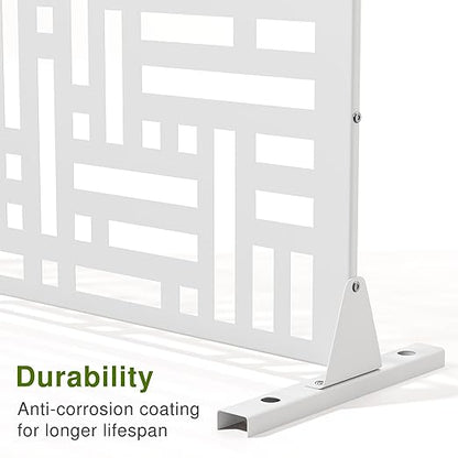 Casaphoria Metal Privacy Screen Outdoor, 72" H x 47" W Freestanding Decorative Privacy Screen for Patio Deck Balcony Garden with Stable Base, White-Helen