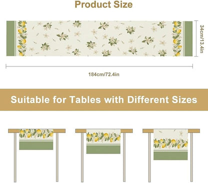 Lemon Spring Table Runner, Farmhouse Rustic Summer Flower Leaves Table Cover for Home Kitchen Dining Room Table, 13x36inch
