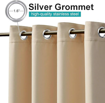 NICETOWN Outdoor Curtains for Patio Waterproof 95" L, Biscotti Beige | Blackout - Image 2