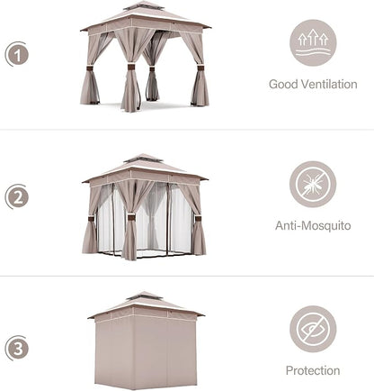 8'x8' Outdoor Gazebo, Metal Frame Heavy Duty Patio Canopy Tent Shelter - Image 4