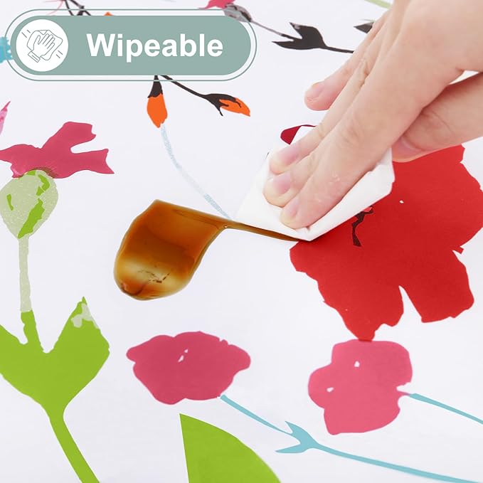 misaya Rectangle Waterproof Vinyl Table Cloth, Wipeable Tablecloth with Flannel Backing, Plastic Table Cover for Dinner, Picnic, Indoor and Outdoor (Flowers, 54" x 78")