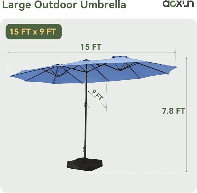 Aoxun 15ft Patio Umbrella with Base Included, Outdoor Double-Sided Rectangular - Image 2