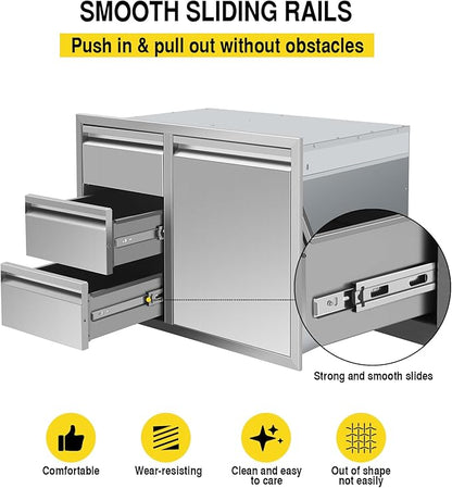 Outdoor Kitchen Drawer Combo, BBQ Access Door Drawers Combo With Stainless Steel, Perfect For BBQ Grill Station Outdoor Kitchen Storage Cabinet,G2