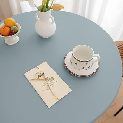 Round Fitted PU Tablecloth with High Elastic Edge 28 Inch Dia Waterproof Oil Proof Table Cloth Anti-Scald Stain-Resistant Wipeable Table Cover for Indoor Outdoor Picnic (Blue,28" Dia)