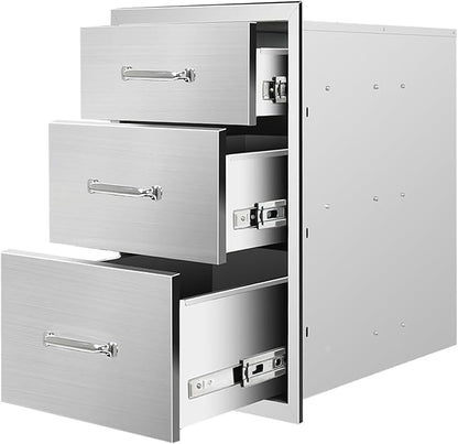 Outdoor Kitchen Drawers 14" W x 21" H x 23" D Stainless Steel Triple Drawers with Ergonomic Handle for BBQ Island, Patio Grill Station & Outdoor Kitchen Cabinets
