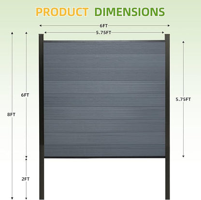 Mondaria Fence Privacy Screen with 8ft In-ground Posts, 6ft(H) x30ft(W) Wood Plastic Composite Fence Panels Weather-Resistant Outdoor Fence for Backyard/Garden (Gray, 6 Posts)