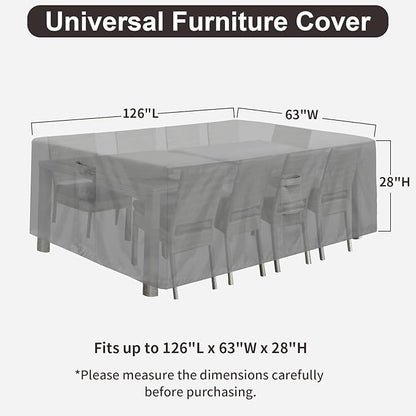PureFit Patio Furniture Covers, Outdoor Table Furniture Cover Waterproof Rectangle, Patio Sectional Couch Set Cover for Deck, Lawn and Backyard, UV Resistant, 126"L x 63"W x 28"H, Gray