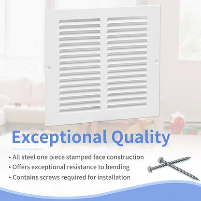 8"W x 8"H [Duct Opening Size] Steel Return Air Grille, Air Return Vent Cover for Ceiling and Sidewall - HVAC Air Vent Covers - [Outer Dimensions: 9.75"W x 9.75"H]