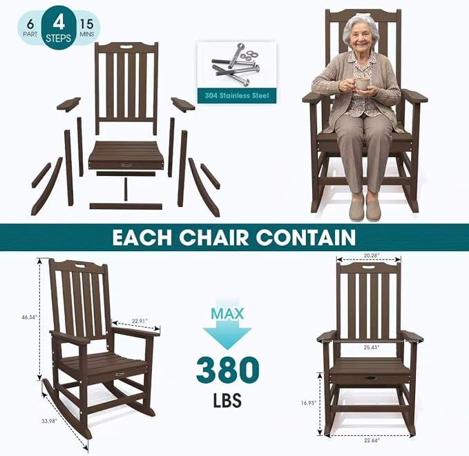 THOEOE Outdoor Rocking Chairs, Oversized Patio Rocking Chair | HDPE Outdoor - Image 7
