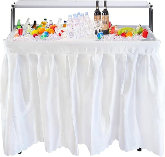 Nice C 4 ft Folding Ice Cooler Table, Party Cooler, Grazing Table, Tables with Drain, Party Tables, with Matching Skirt, Storage Shelf (White)