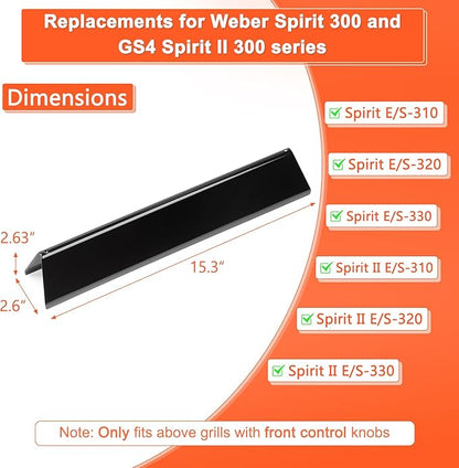 15.3" Flavorizer Bars for Weber Spirit E-310 Spirit II 300, Spirit 300 E320 E330 S310 S320 S330 Grills with Front Control Knobs, Porcelain Enameled Heat Plate for spirit e310 Replacement Parts