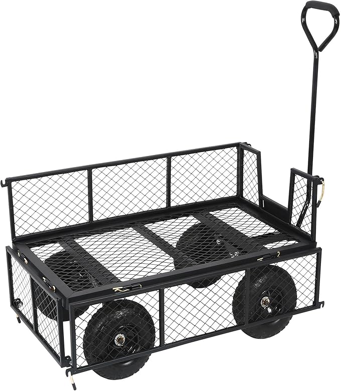 BILT HARD 400 lbs 10" Rubber Tires Steel Garden Cart with 180° Rotating Handle and Removable Sides, 4 Cu.Ft Capacity Utility Heavy Duty Garden Carts and Wagons