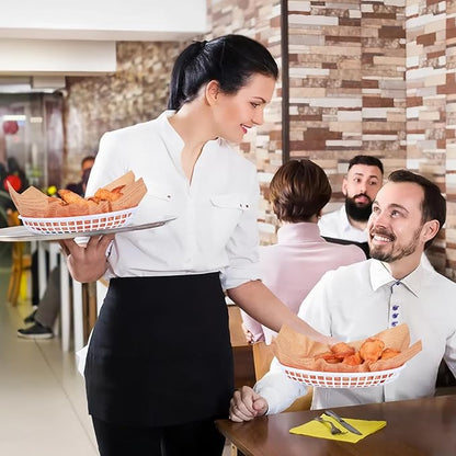 20 Pack Plastic Fast Food Baskets, 8.8" × 5.5" Small Oval Restaurant Serving Baskets Tray for Burgers, Sandwiches, Hot Dogs, Parties, Food Trucks, Reusable or Disposable, Stackable(White)