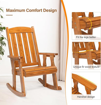 VINGLI Outdoor Rocking Chair, Heavy Duty 600 LBS Wooden Rocker, Teak | High & - Image 4