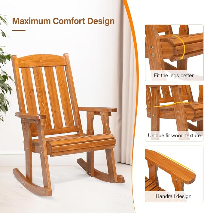 VINGLI Outdoor Rocking Chair Set of 2, Heavy Duty 600 LBS Rocker, Teak | High & - Image 5