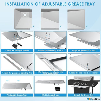 Universal Grease Tray with Catch Pan for Nexgrill Replacement Parts 720-0830H 720-0882A, Charbroil, Dyna Glo, Kenmore, Expect Grill, Drip Pan for 3/4/5/6 Burner Gas Grill Grease Tray Replacement